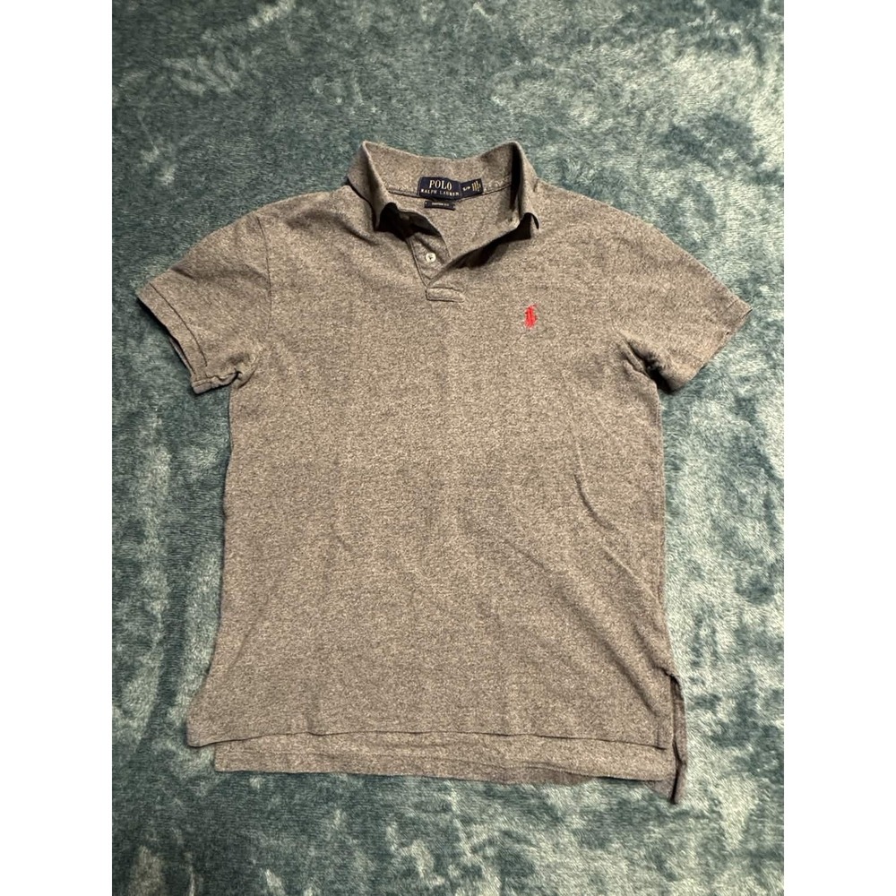 Polo Ralph Lauren Shirt Men Small Grey Heather Red Logo Custom Fit Cotton Polo